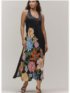 NWT Anthropologie Sleeveless Linen Blend Race Back Floral print Maxi Dress, M